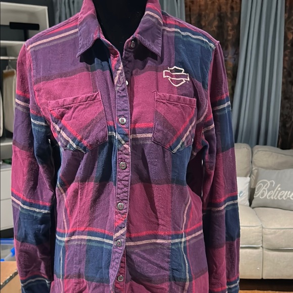 Harley-Davidson Tops - Harley-Davidson Women's Plaid Button Down Shirt - Purple and Pink